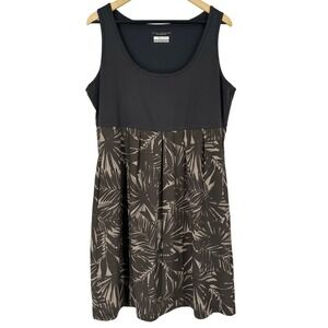 Columbia Omni-Shade Sleeveless Empire Waist Palm Print Dress Black Brown XL